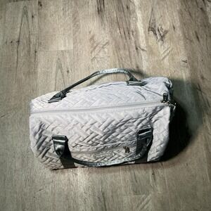 Fashion Silver Quilted Duffle Bag Adjustable Strap Gym Travel Weekender NWT